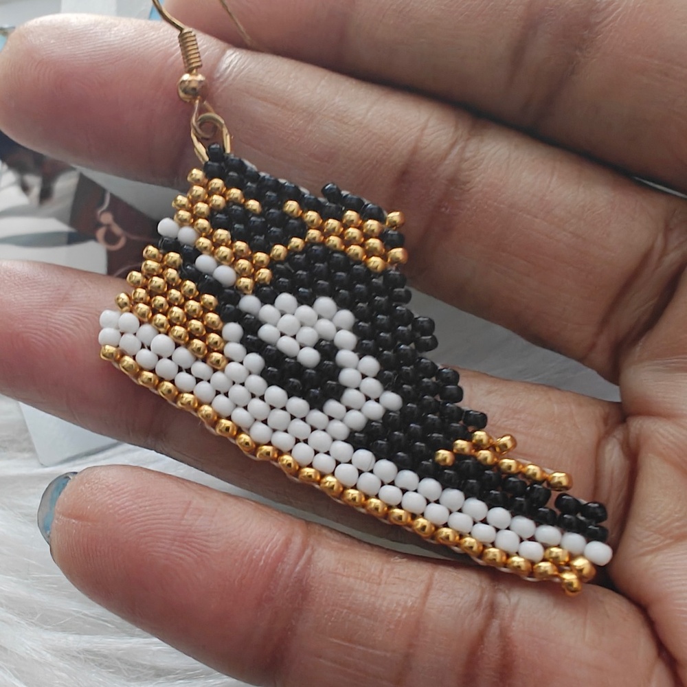 GOLD Beaded Nike Shoe Earrings | Hand Beaded Earrings